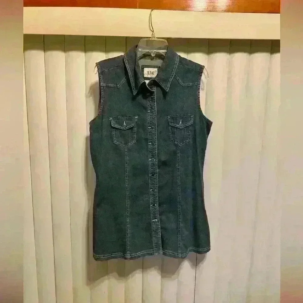 LAL Women's Denim Dress Long Shirt Size Large Sleeveless Cotton.Great condition - Picture 2 of 7